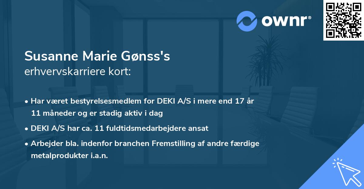 Susanne Marie Gønss's erhvervskarriere kort
