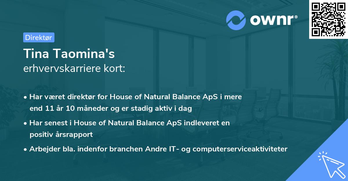 Tina Taomina's erhvervskarriere kort