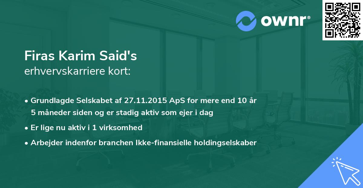 Firas Karim Said's erhvervskarriere kort