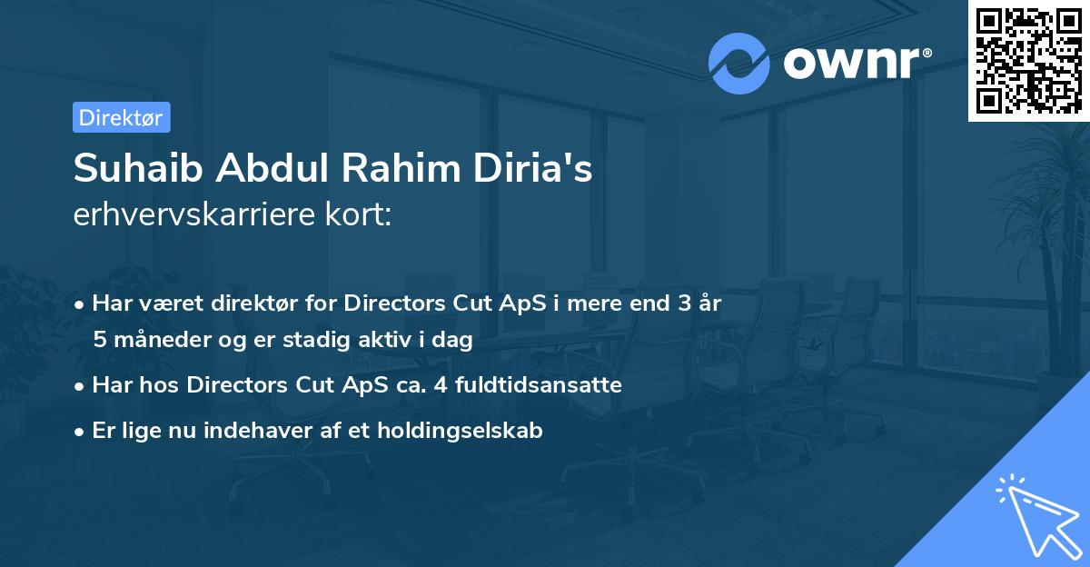 Suhaib Abdul Rahim Diria's erhvervskarriere kort