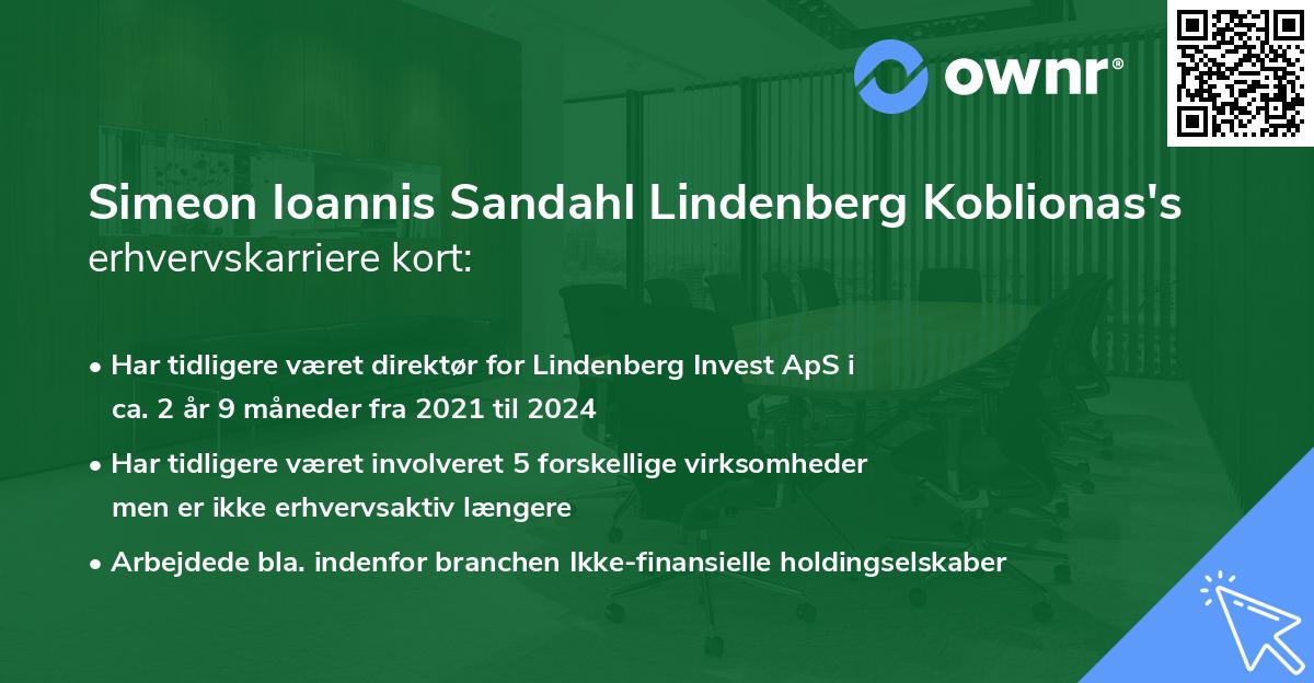 Simeon Ioannis Sandahl Lindenberg Koblionas's erhvervskarriere kort
