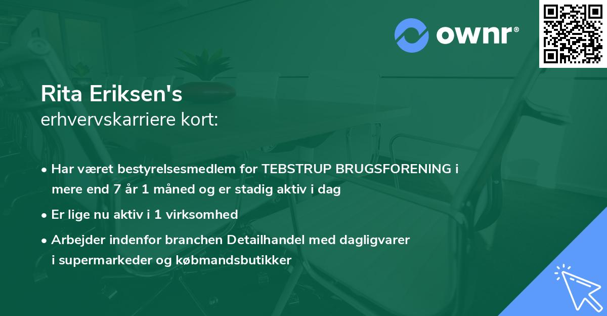 Rita Eriksen's erhvervskarriere kort