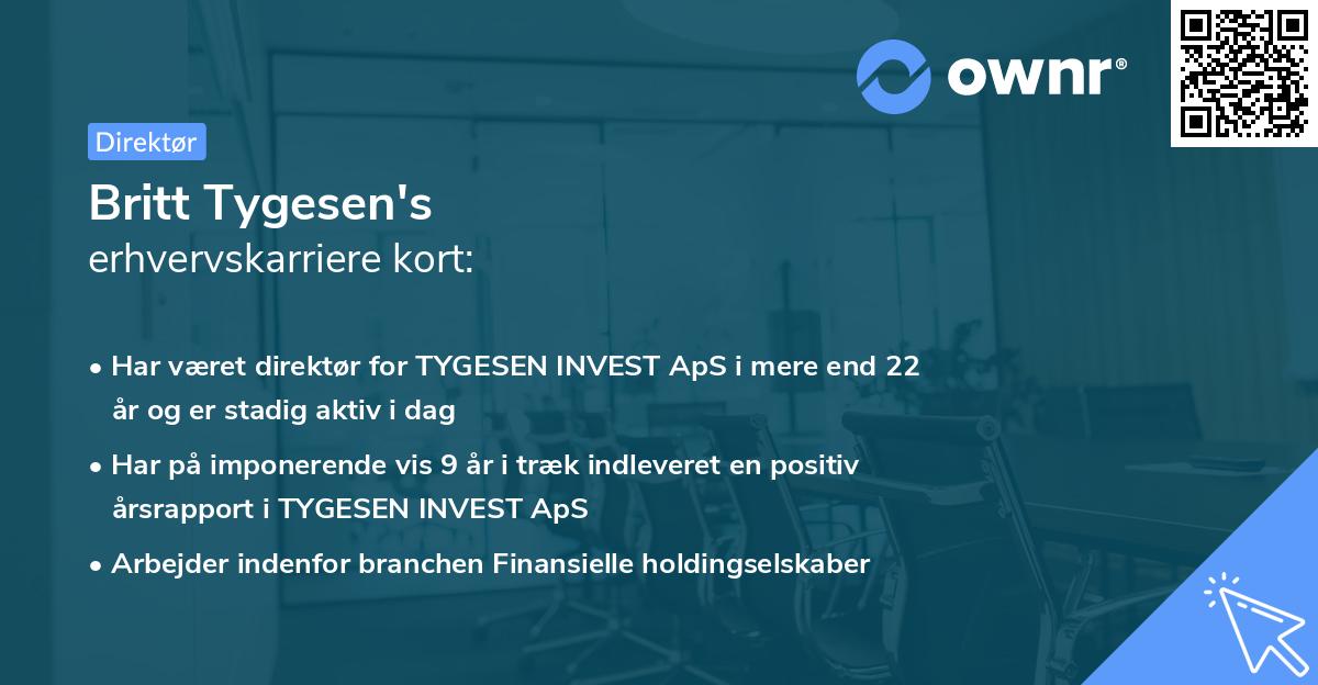 Britt Tygesen's erhvervskarriere kort