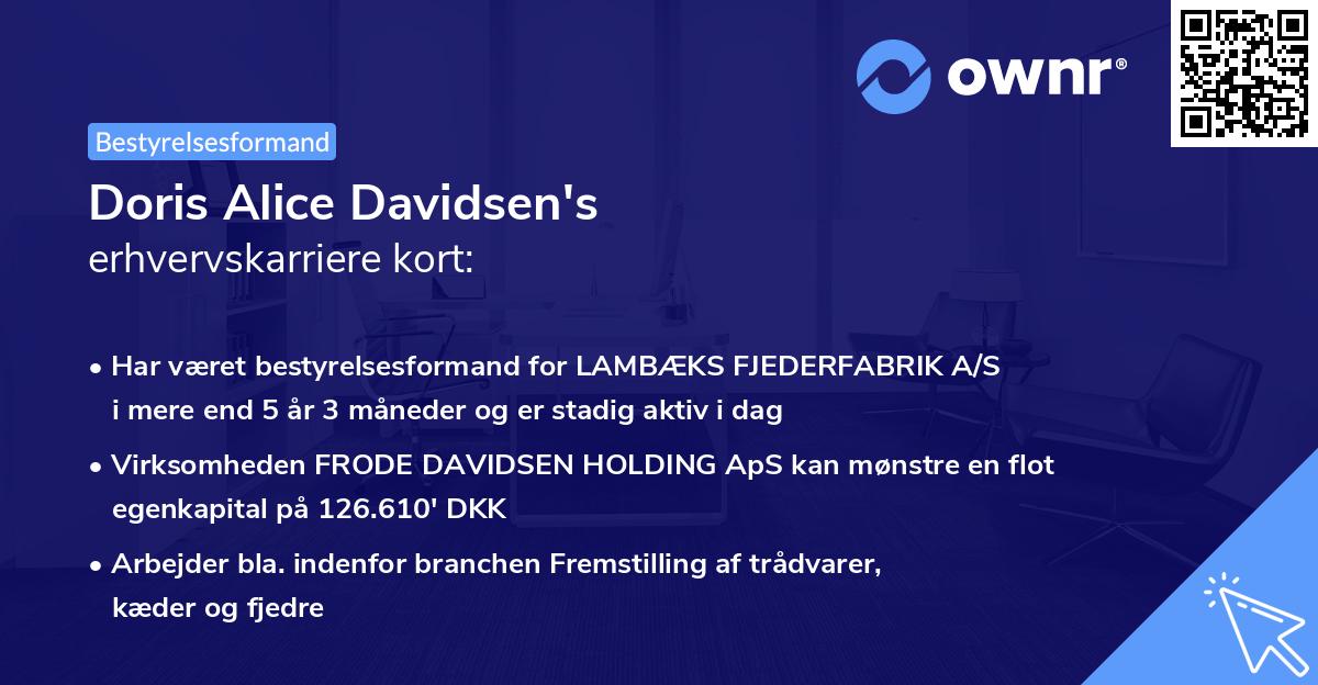Doris Alice Davidsen's erhvervskarriere kort