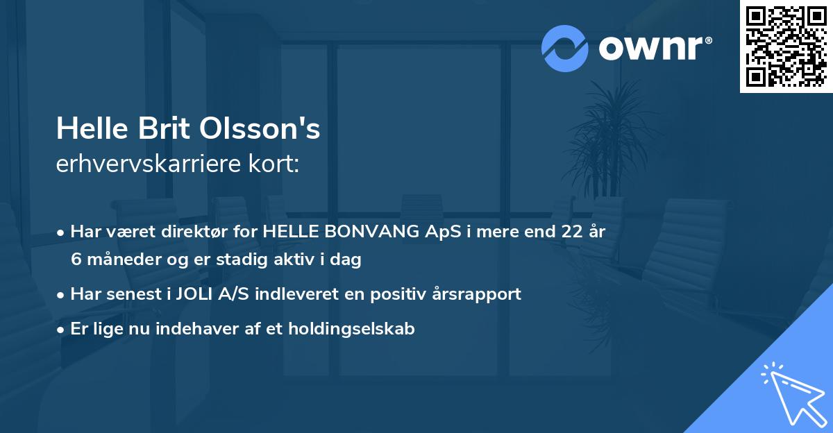 Helle Brit Olsson's erhvervskarriere kort