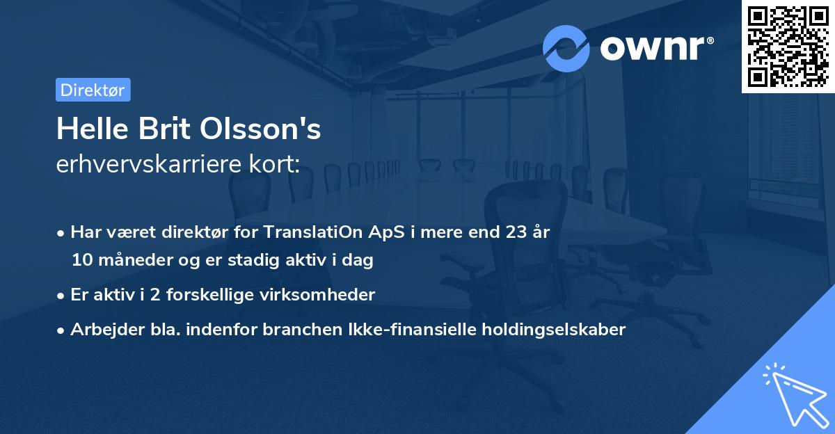 Helle Brit Olsson's erhvervskarriere kort