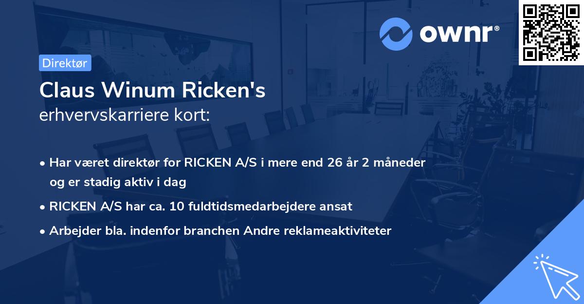 Claus Winum Ricken's erhvervskarriere kort
