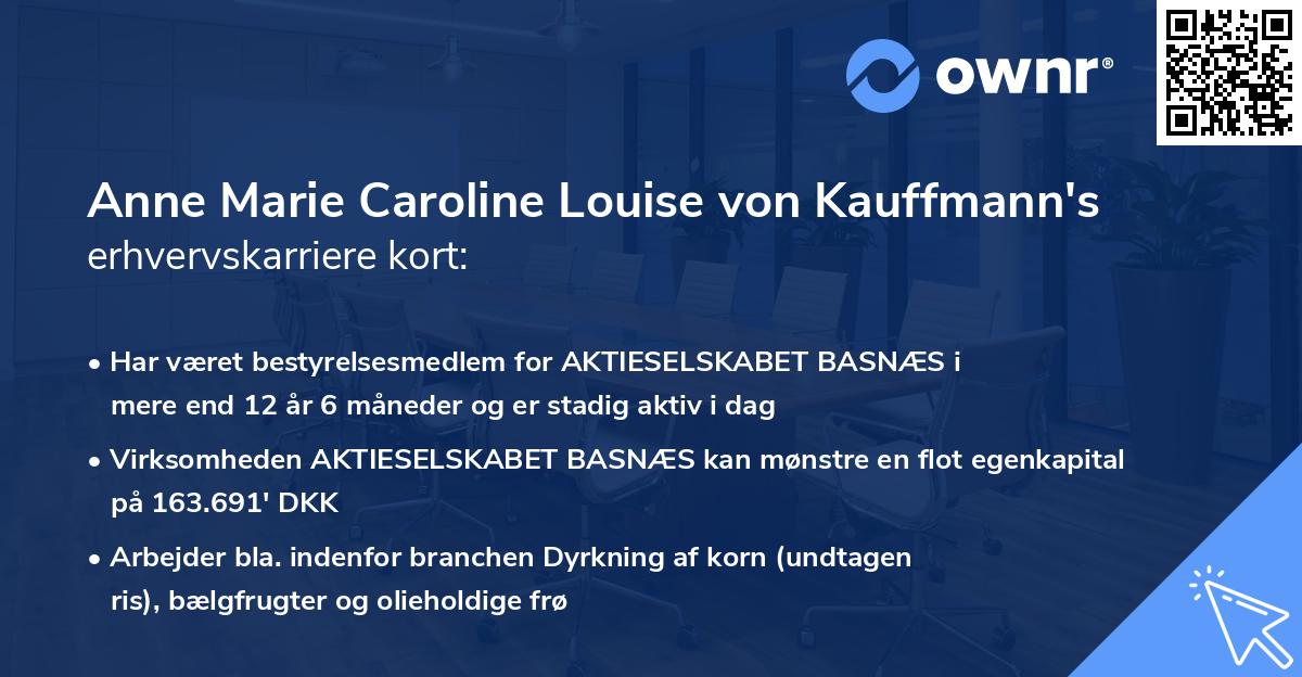 Anne Marie Caroline Louise von Kauffmann's erhvervskarriere kort