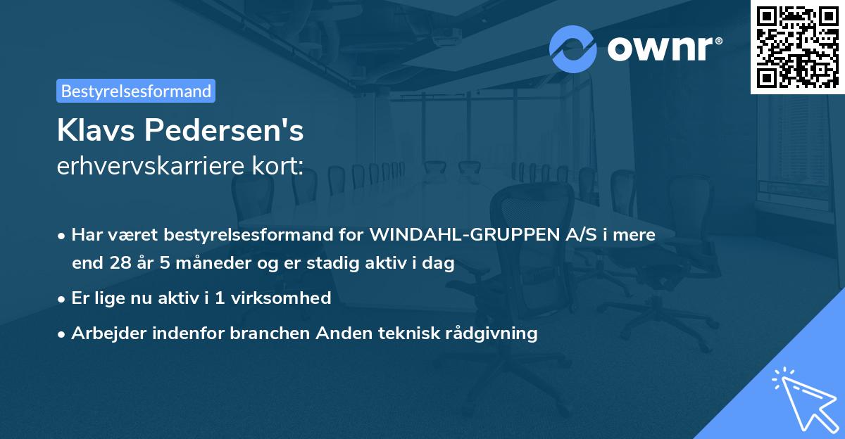 Klavs Pedersen's erhvervskarriere kort