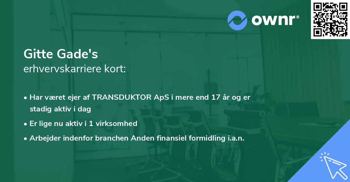 Gitte Gade's erhvervskarriere kort