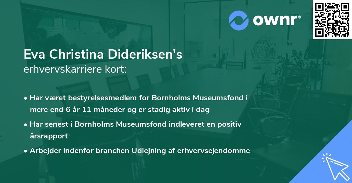 Eva Christina Dideriksen's erhvervskarriere kort