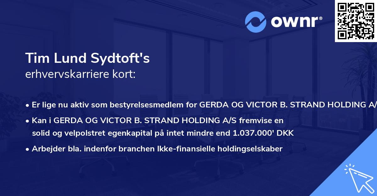 Tim Lund Sydtoft's erhvervskarriere kort