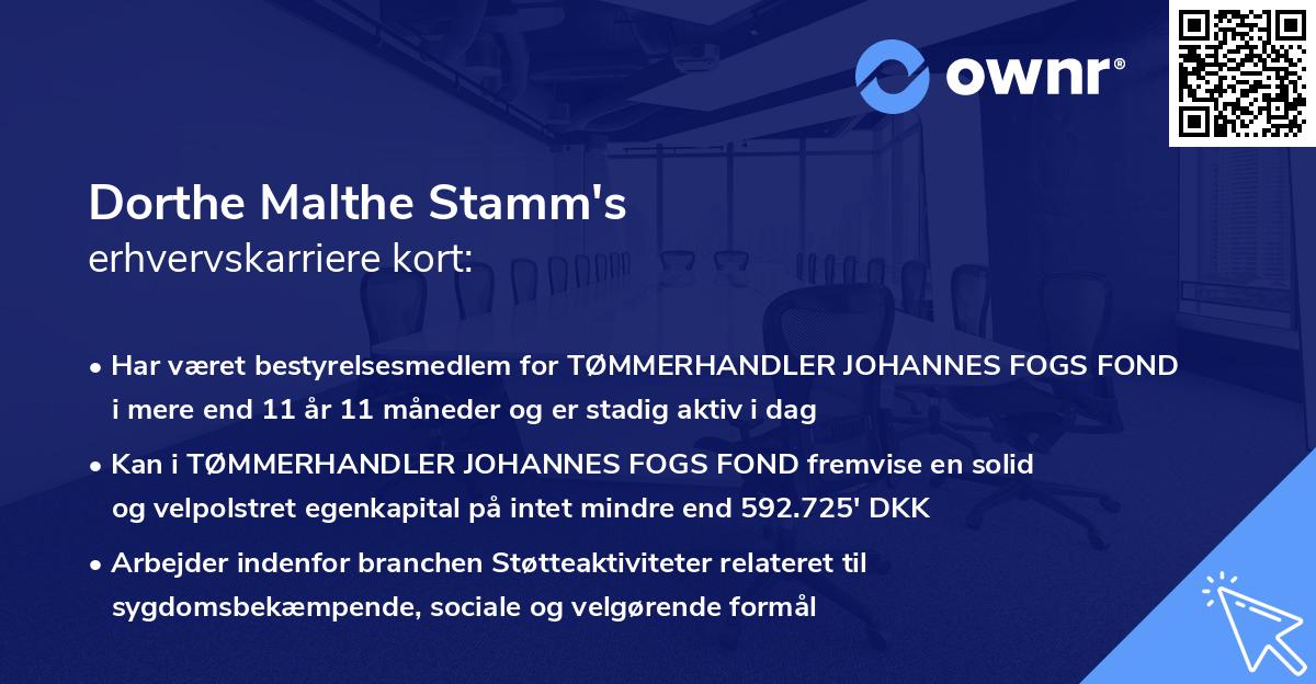 Dorthe Malthe Stamm's erhvervskarriere kort