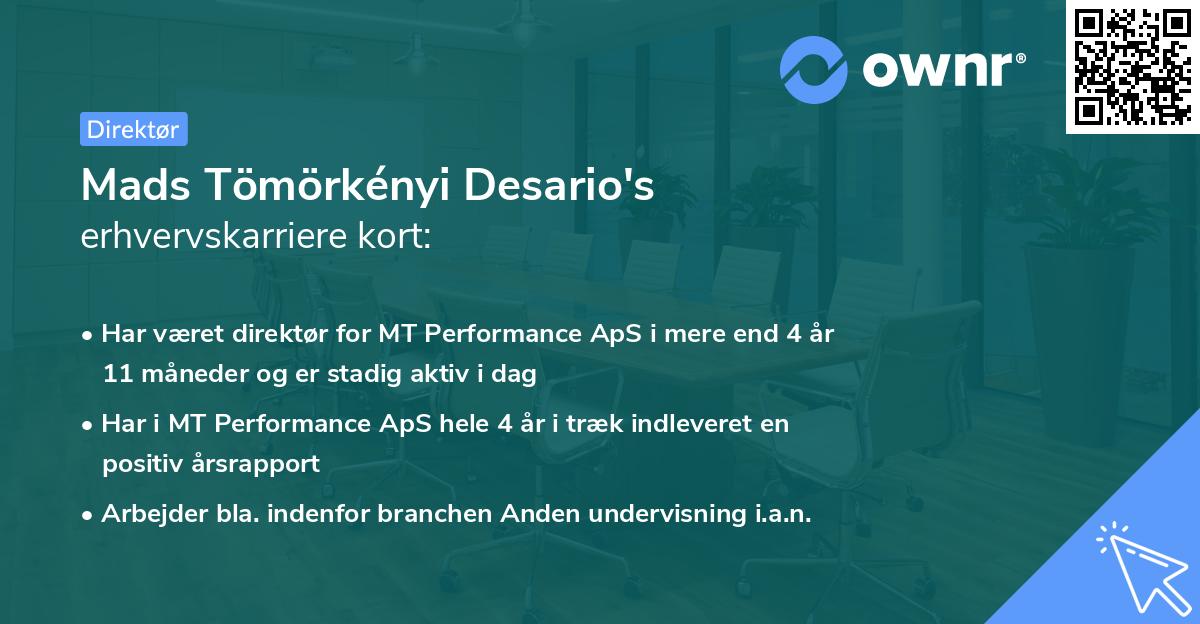 Mads Tömörkényi Desario's erhvervskarriere kort