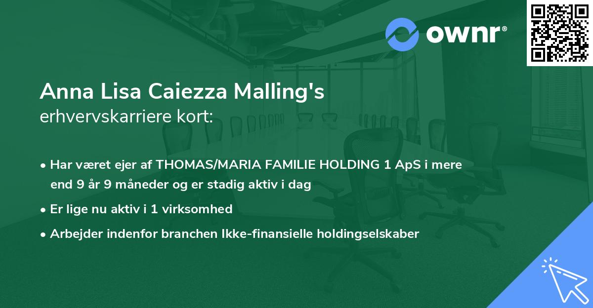 Anna Lisa Caiezza Malling's erhvervskarriere kort