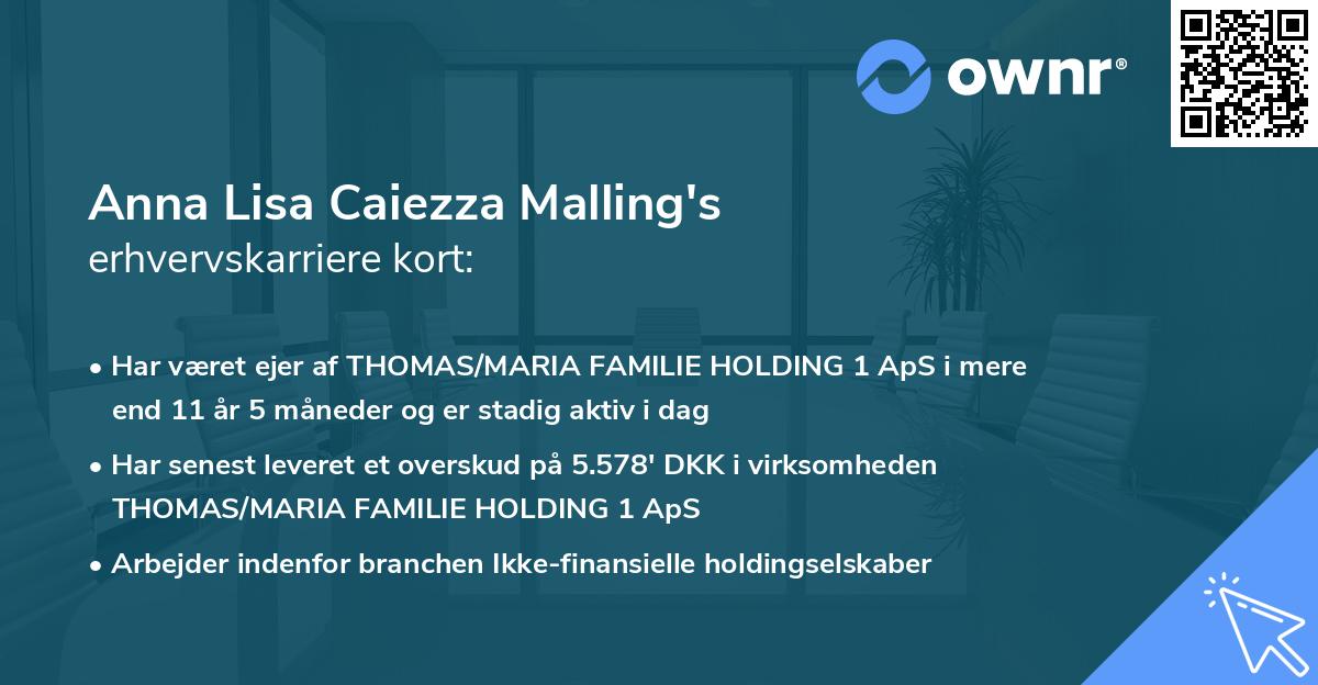 Anna Lisa Caiezza Malling's erhvervskarriere kort