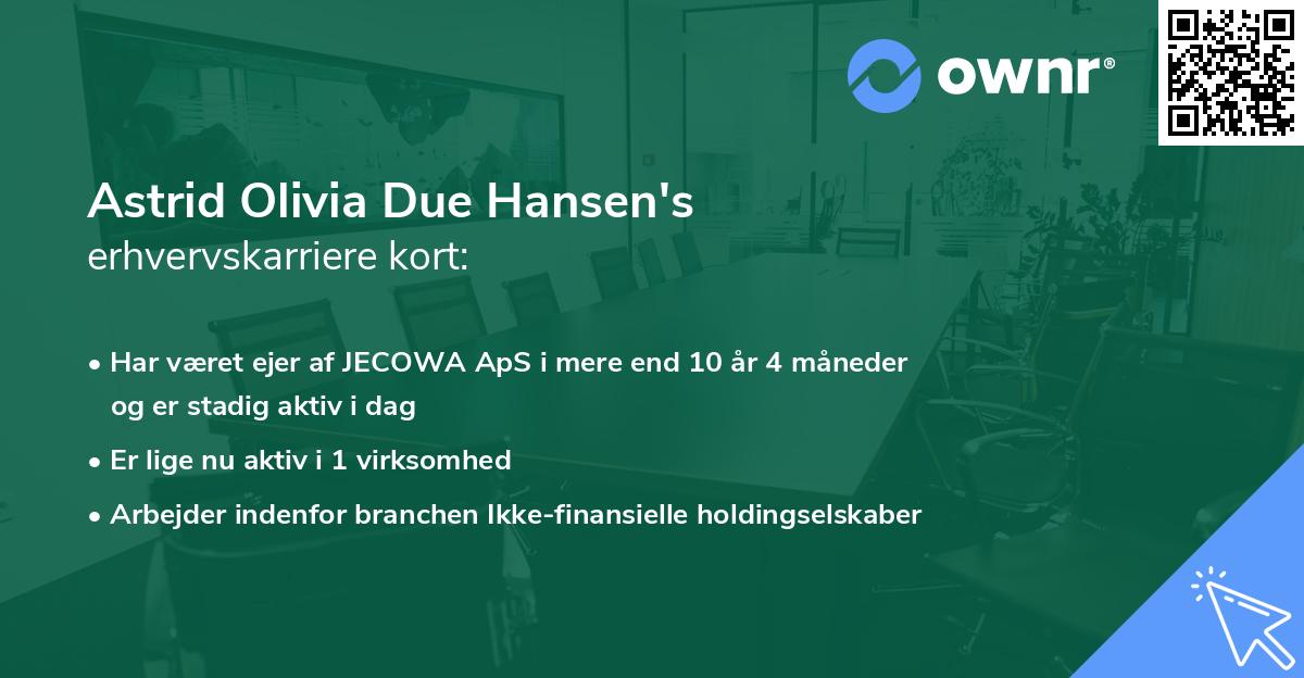 Astrid Olivia Due Hansen's erhvervskarriere kort
