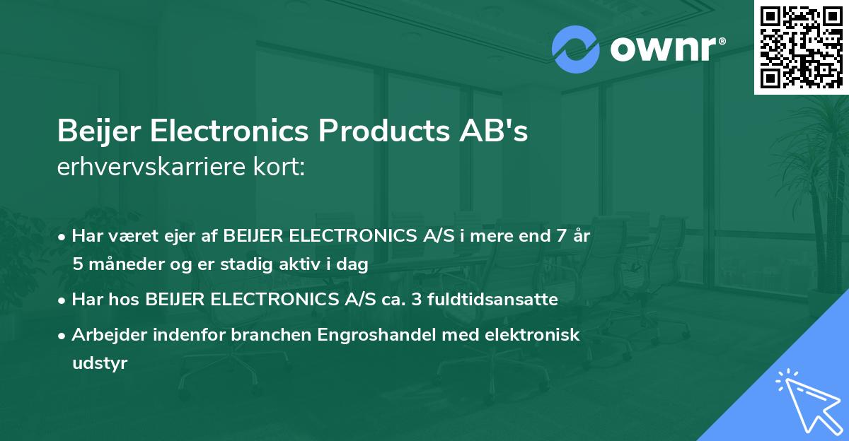 Beijer Electronics Products AB's erhvervskarriere kort