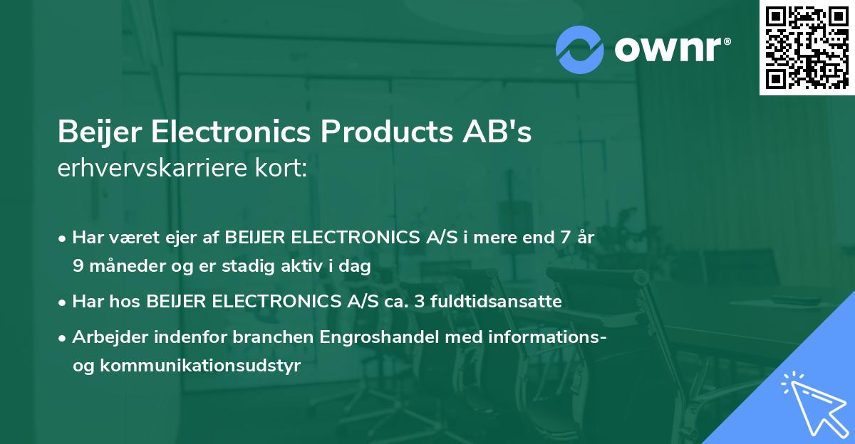 Beijer Electronics Products AB's erhvervskarriere kort