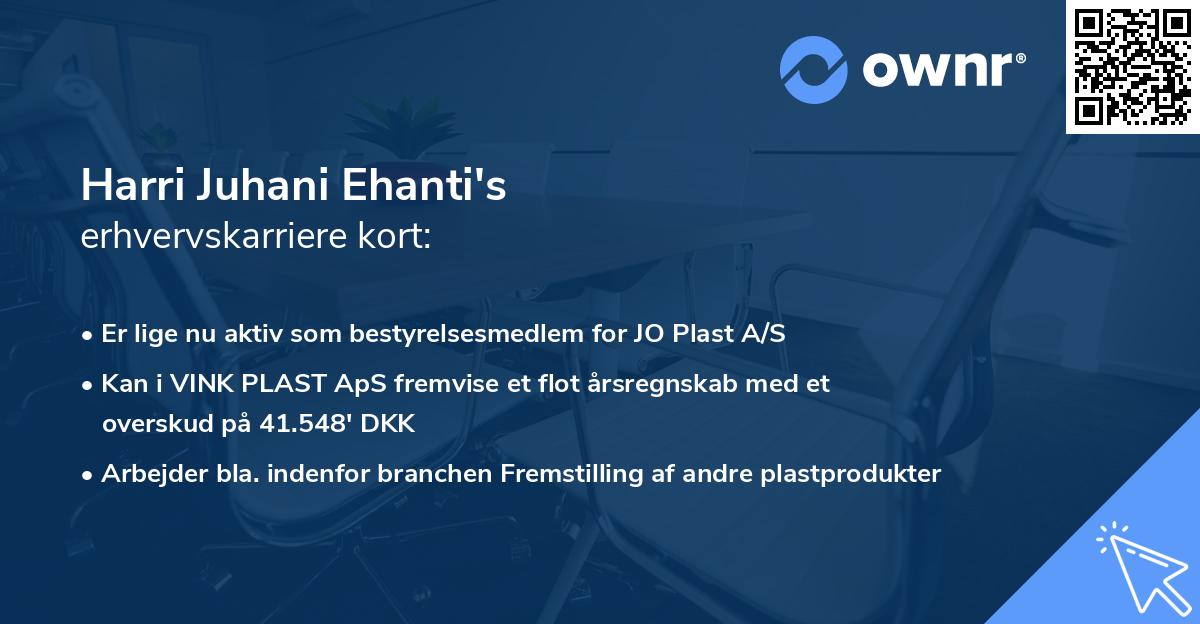 Harri Juhani Ehanti's erhvervskarriere kort