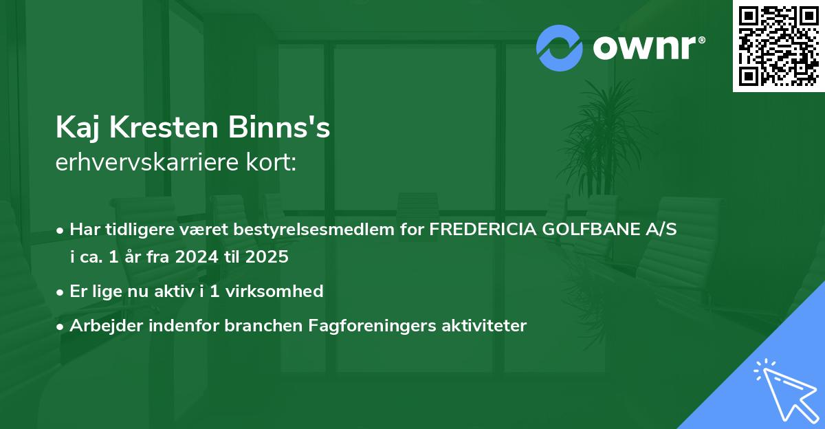 Kaj Kresten Binns's erhvervskarriere kort