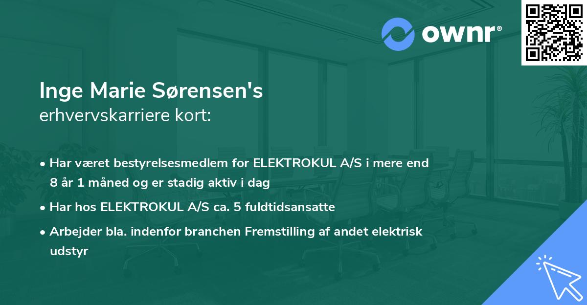 Inge Marie Sørensen's erhvervskarriere kort