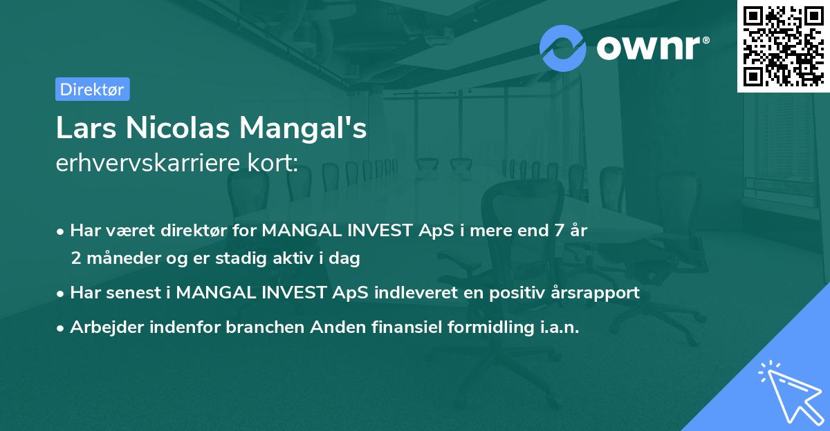 Lars Nicolas Mangal's erhvervskarriere kort