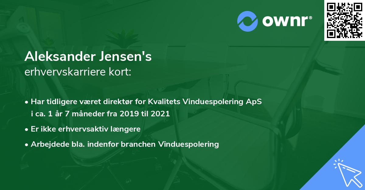 Aleksander Jensen's erhvervskarriere kort