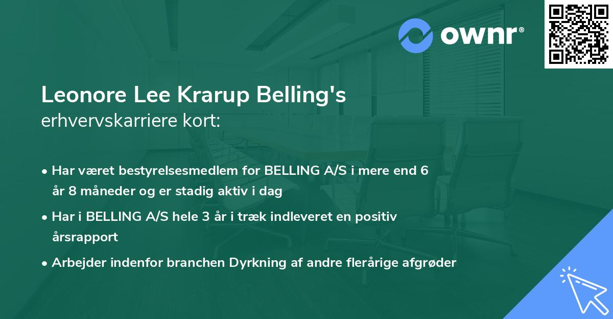 Leonore Lee Krarup Belling's erhvervskarriere kort