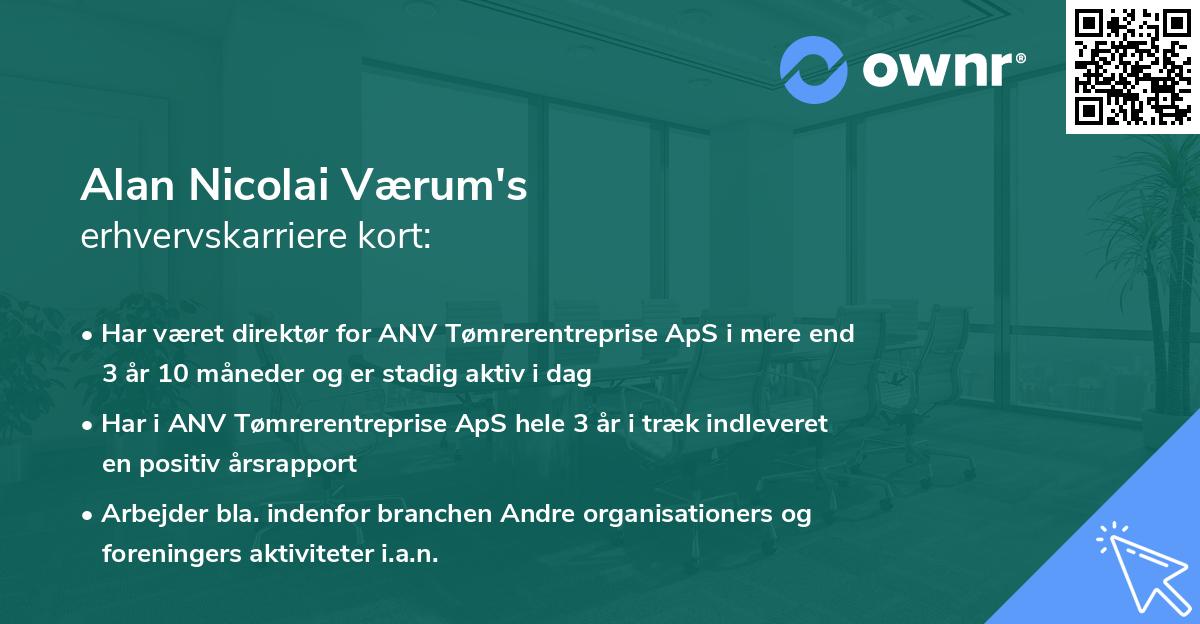 Alan Nicolai Værum's erhvervskarriere kort