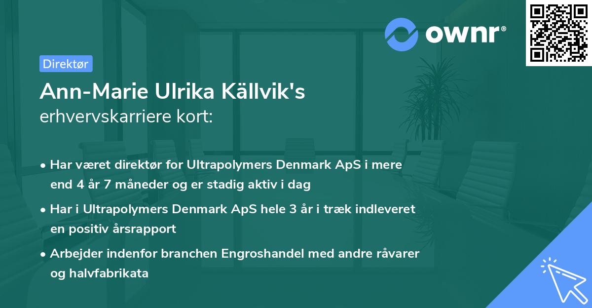 Ann-Marie Ulrika Källvik's erhvervskarriere kort