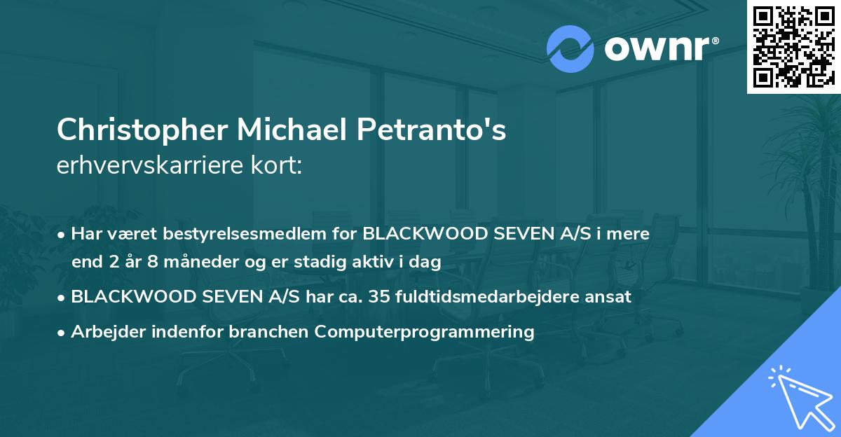 Christopher Michael Petranto's erhvervskarriere kort