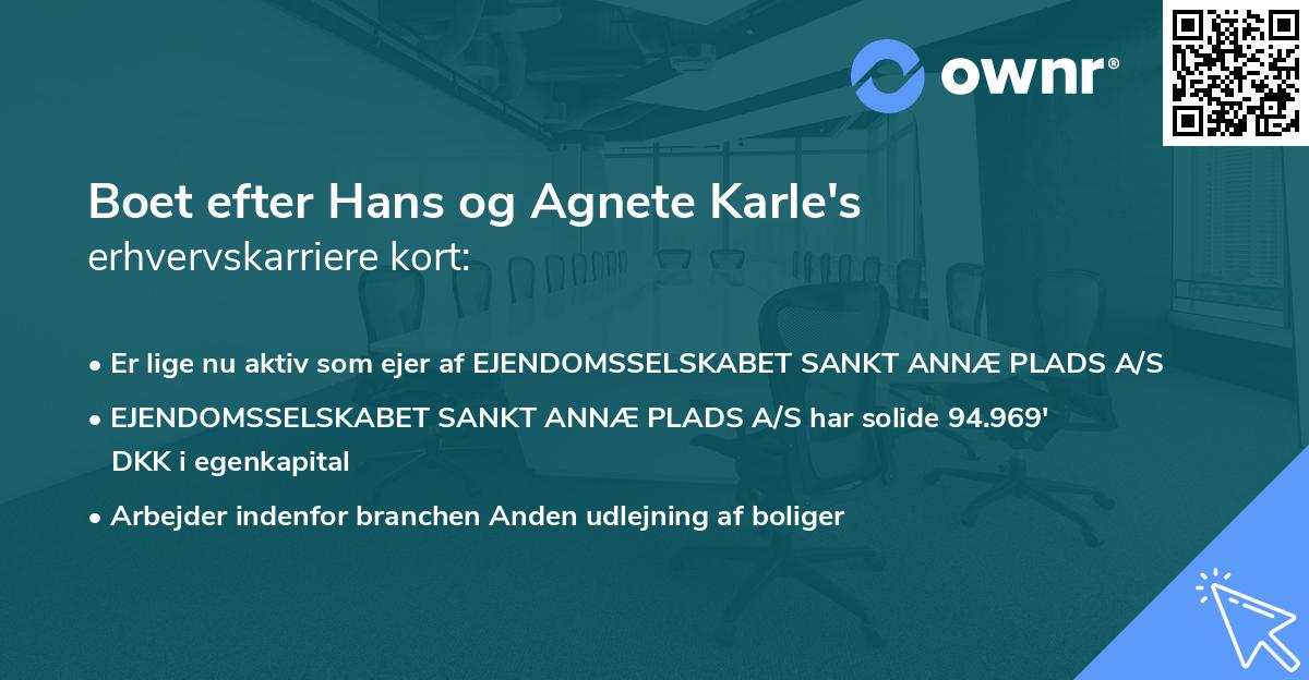 Boet efter Hans og Agnete Karle's erhvervskarriere kort