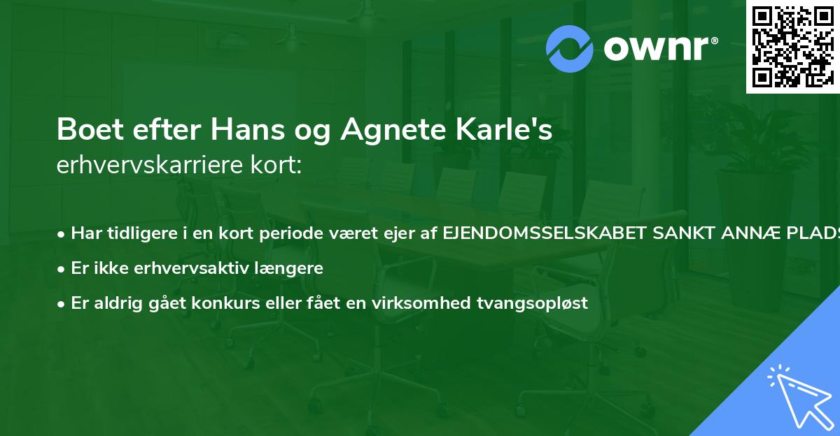 Boet efter Hans og Agnete Karle's erhvervskarriere kort