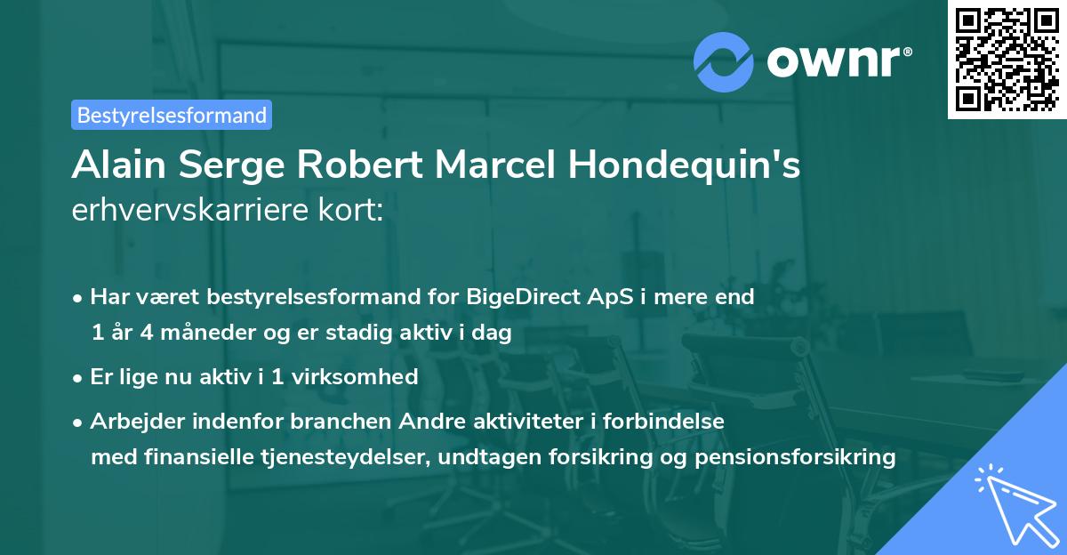Alain Serge Robert Marcel Hondequin's erhvervskarriere kort