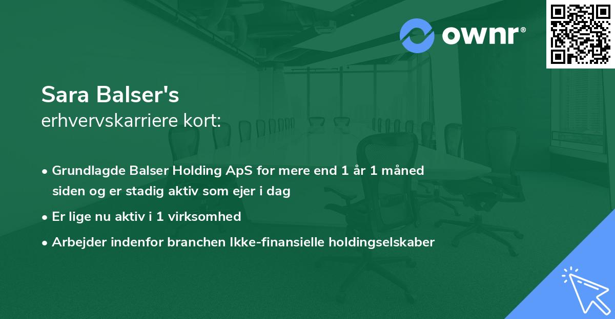 Sara Balser's erhvervskarriere kort