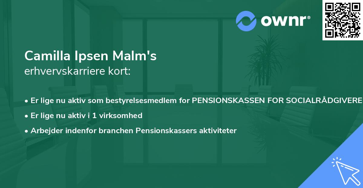 Camilla Ipsen Malm's erhvervskarriere kort