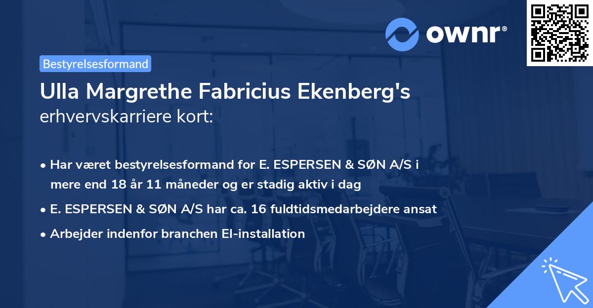 Ulla Margrethe Fabricius Ekenberg's erhvervskarriere kort
