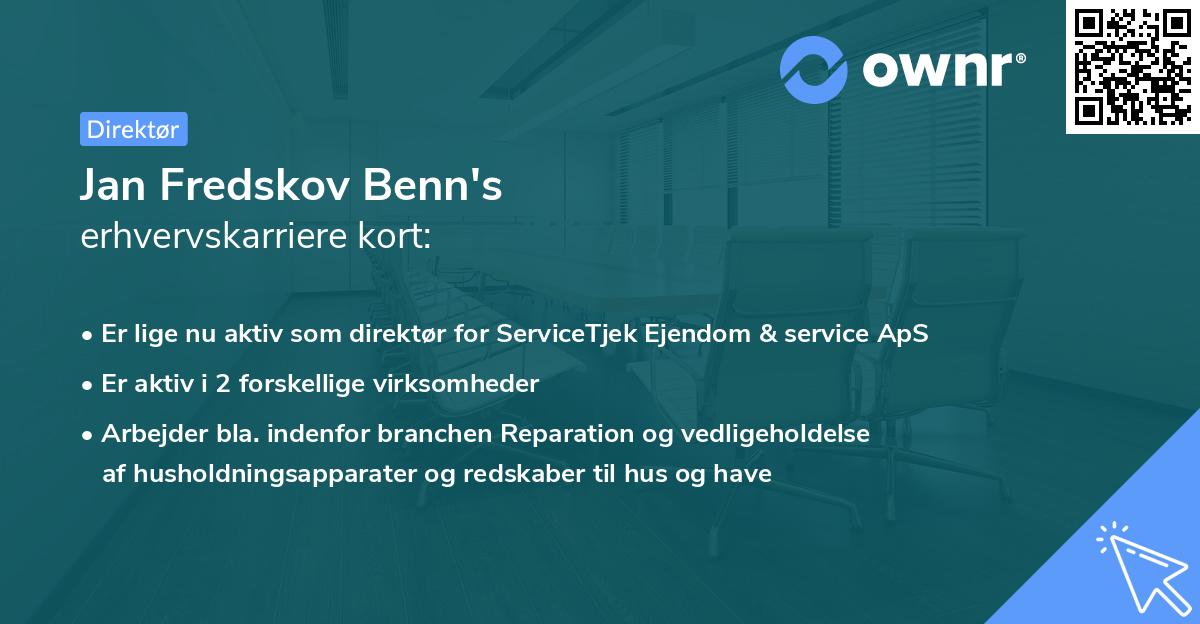 Jan Fredskov Benn's erhvervskarriere kort