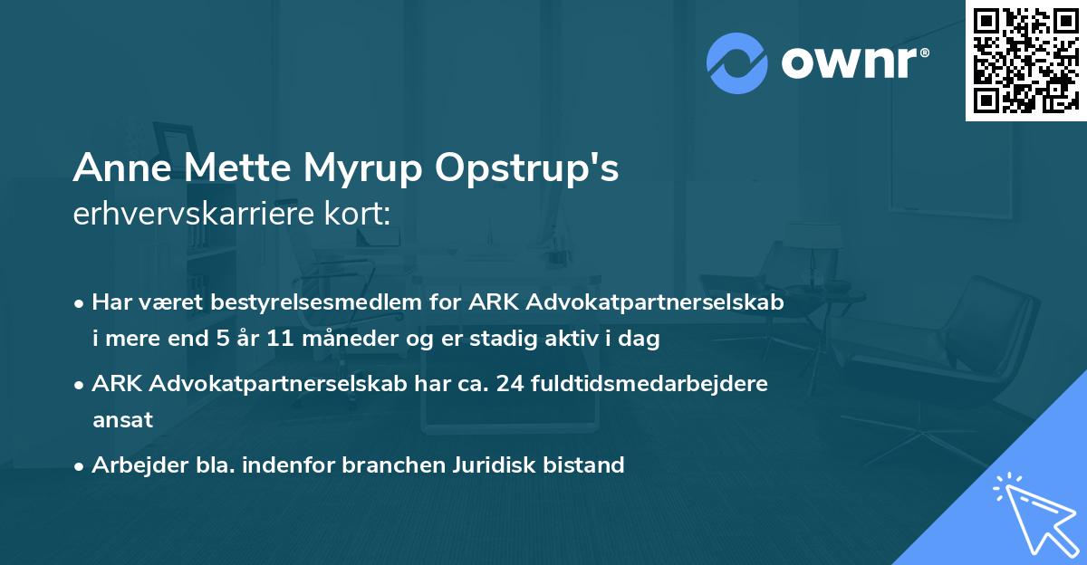 Anne Mette Myrup Opstrup's erhvervskarriere kort