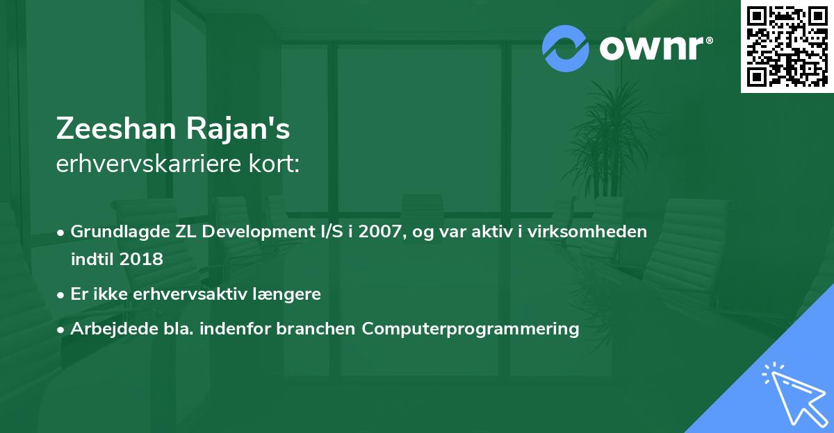 Zeeshan Rajan's erhvervskarriere kort