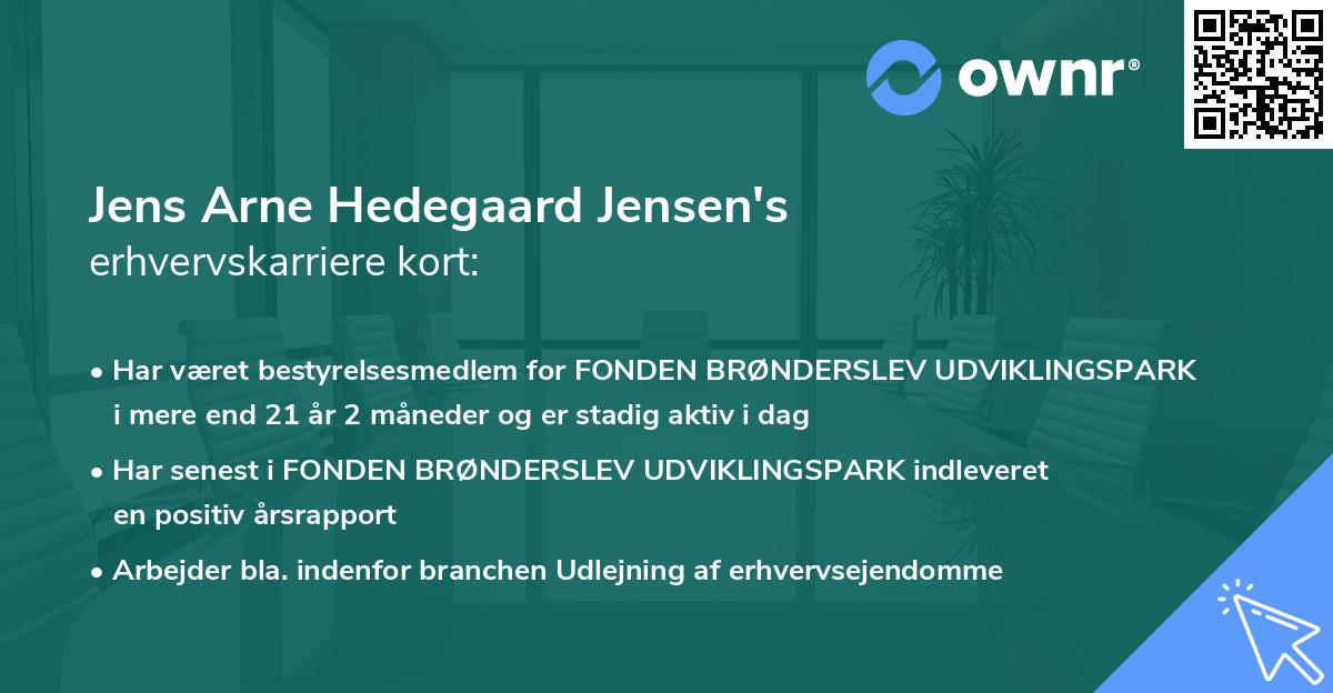 Jens Arne Hedegaard Jensen's erhvervskarriere kort