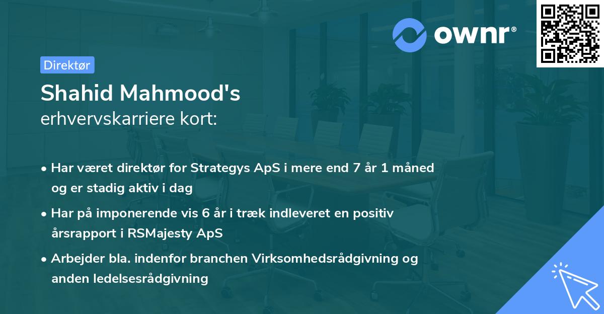 Shahid Mahmood's erhvervskarriere kort