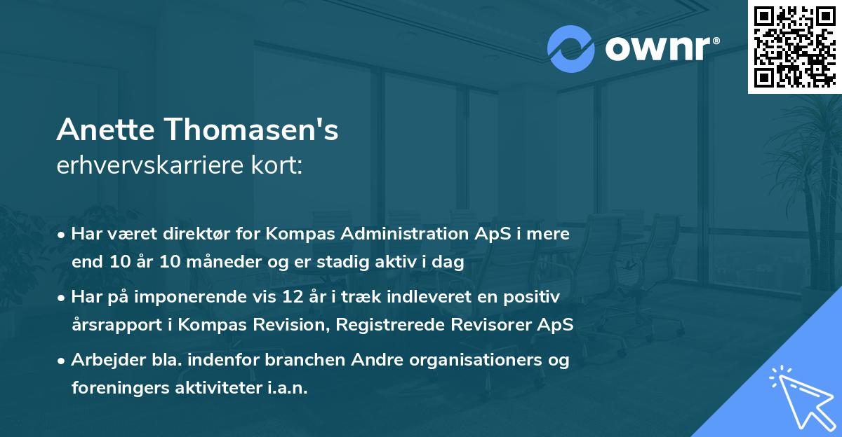 Anette Thomasen's erhvervskarriere kort
