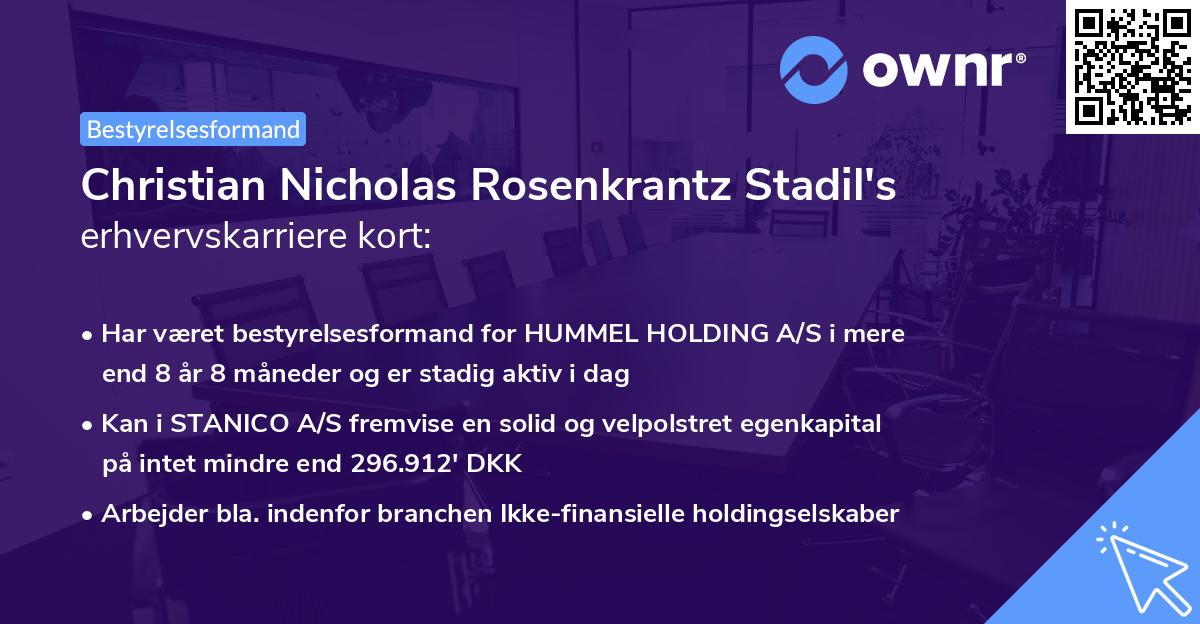 Christian Nicholas Rosenkrantz Stadil's erhvervskarriere kort