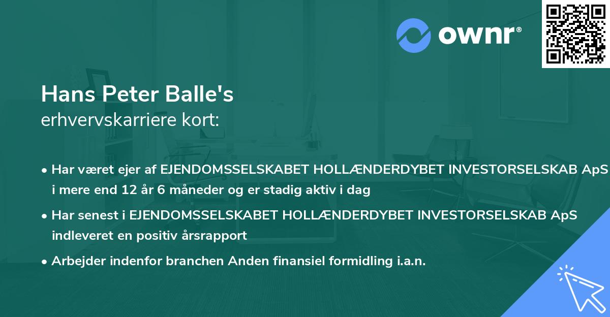 Hans Peter Balle's erhvervskarriere kort