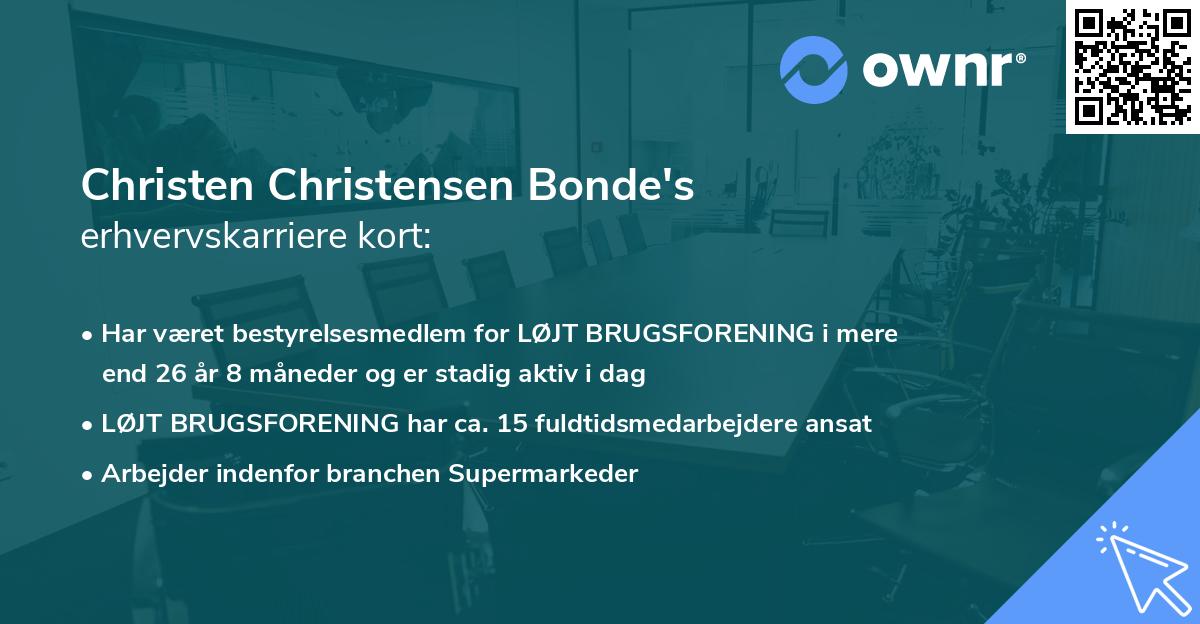 Christen Christensen Bonde's erhvervskarriere kort