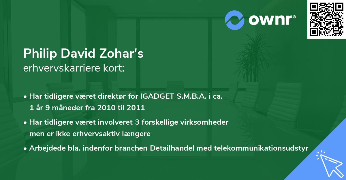 Philip David Zohar's erhvervskarriere kort