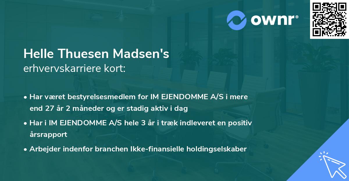Helle Thuesen Madsen's erhvervskarriere kort
