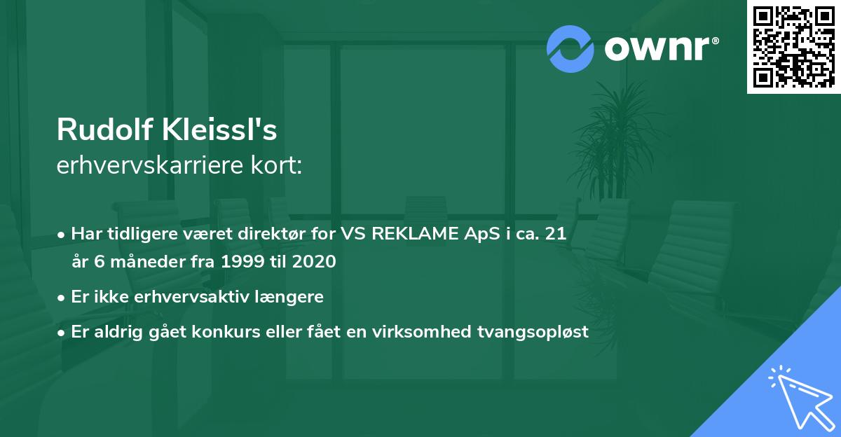 Rudolf Kleissl's erhvervskarriere kort